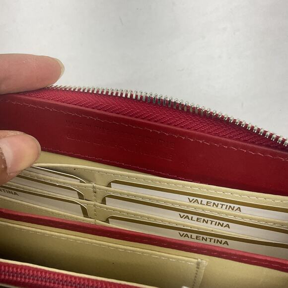 Preowned Red Leather Women's Clutch Card Wallet Made in Italy - Picture 4 of 5